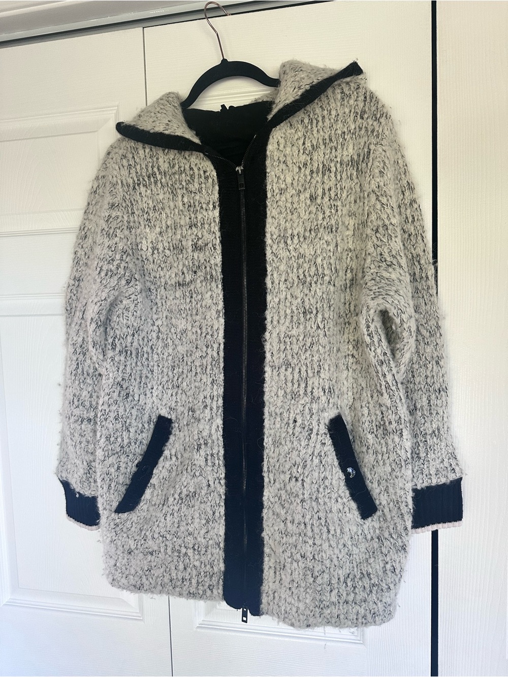 rag & bone Two-Tone Hooded Teddy Jacket in Light Gray and Black